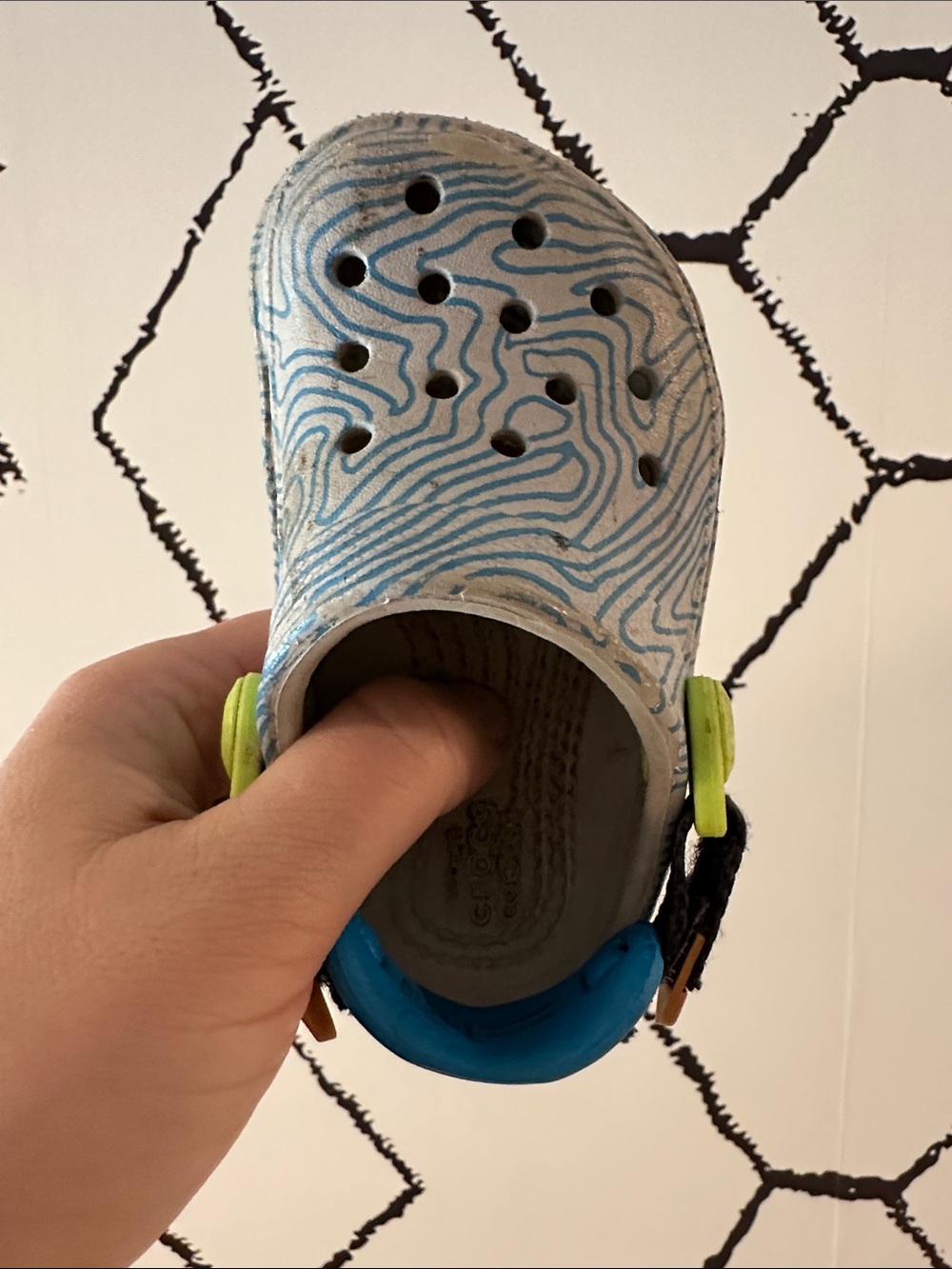 CROCS Kids White Clog with Blue Trim and Lime Accents